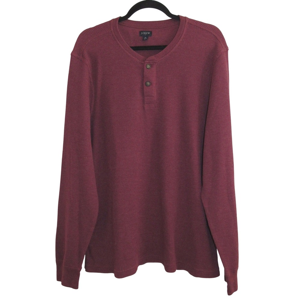 J Crew Henley Shirt Men's XL Burgundy Long Sleeve Thermal Waffle Button Up